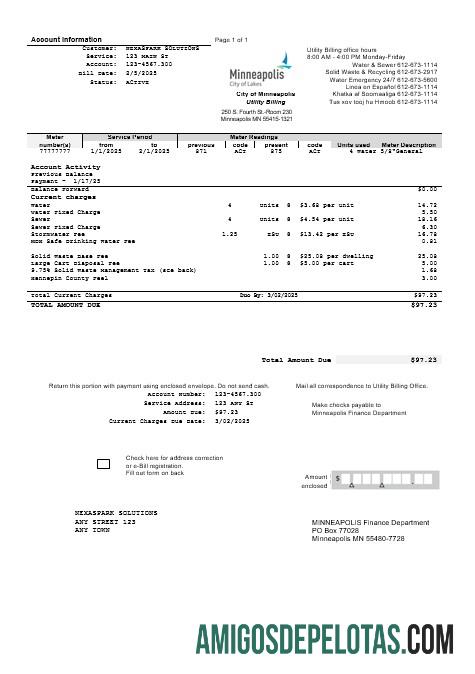 Profesional AS Minnesota Minneapolis City of Lakes bisnis Tagihan Tagihan templat in Word and PDF format