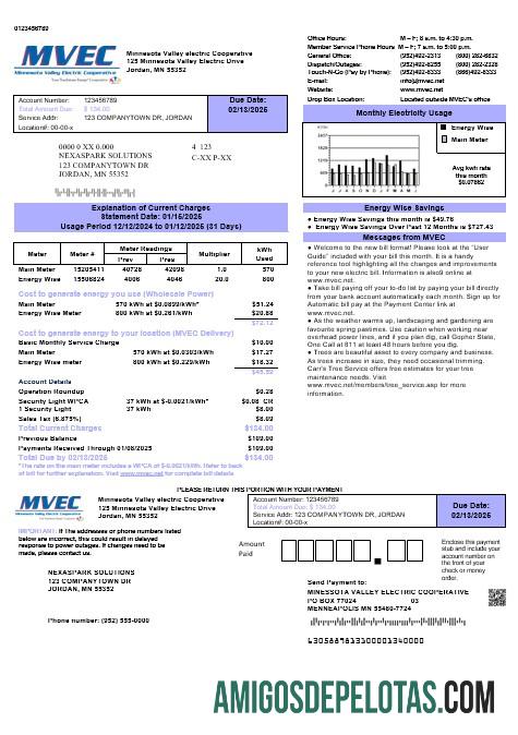 Profesional AS Minnesota Valley Electric Cooperative (MVEC) bisnis Tagihan Tagihan templat in Word and PDF format
