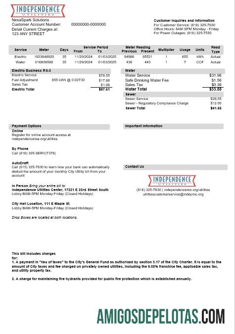 Realistis AS Missouri Independence Utilities bisnis Tagihan Tagihan templat in Word and PDF format, versi 2