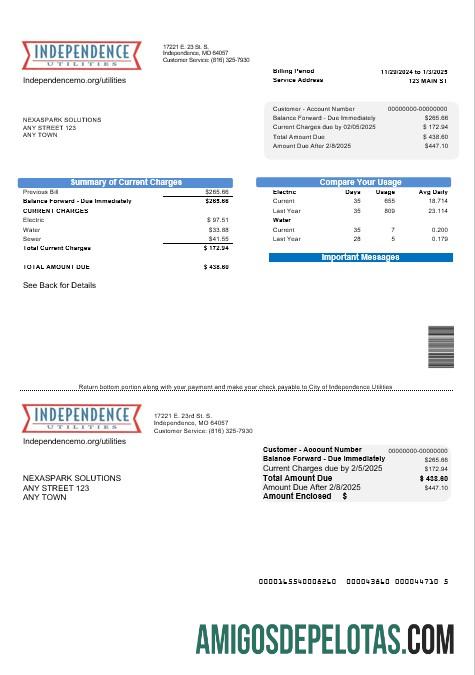 Profesional AS Missouri Independence Utilities bisnis Tagihan Tagihan templat in Word and PDF format