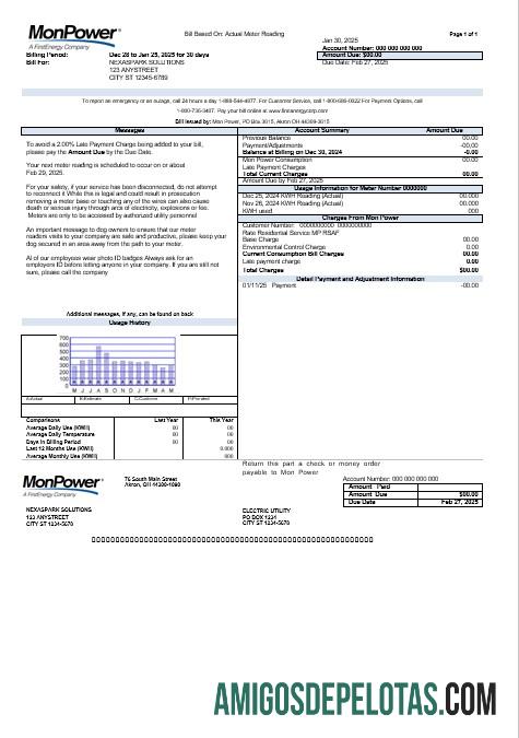 Realistis AS Mon Power bisnis Tagihan Tagihan templat in Word and PDF format