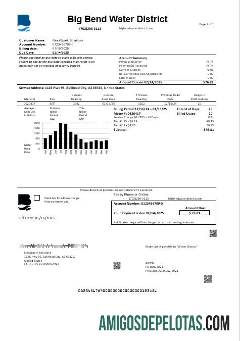 Realistis AS Nevada Big Bend Air District bisnis Tagihan Tagihan templat in Word and PDF format