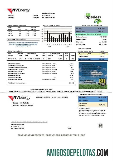 Berkualitas AS Nevada NV Energy bisnis Tagihan Tagihan templat in Word and PDF format
