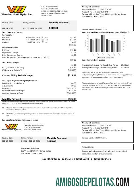 Profesional AS Nevada Waterloo North Hydro bisnis Tagihan Tagihan templat in Word and PDF format (versi 2)