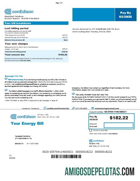 Premium AS Baru York Conedison bisnis Tagihan Tagihan Word and PDF templat, versi 2