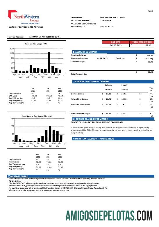 Premium AS NorthWestern Energy bisnis Tagihan Tagihan templat in Word and PDF format, versi 1