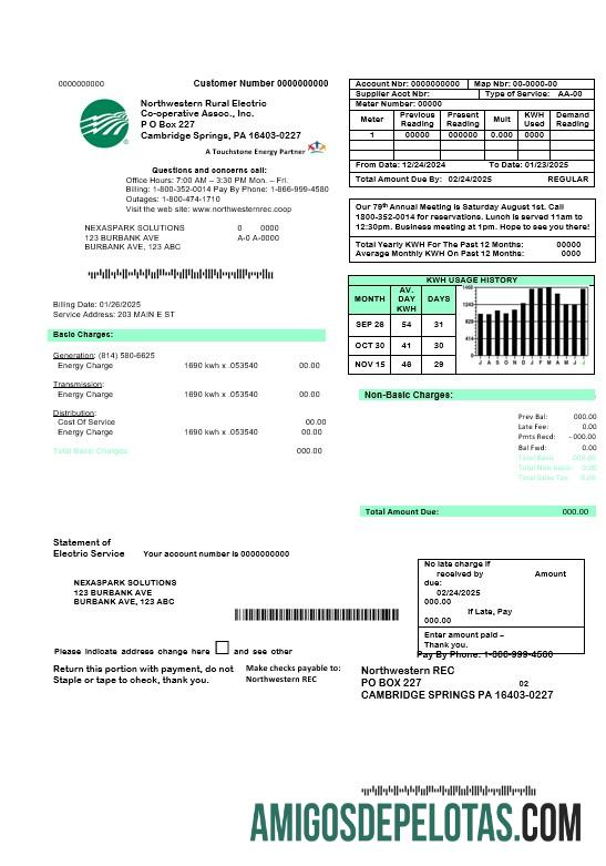 Premium AS Northwestern Rural Electric bisnis Tagihan Tagihan templat, fully Dapat Diedit in Word and PDF format