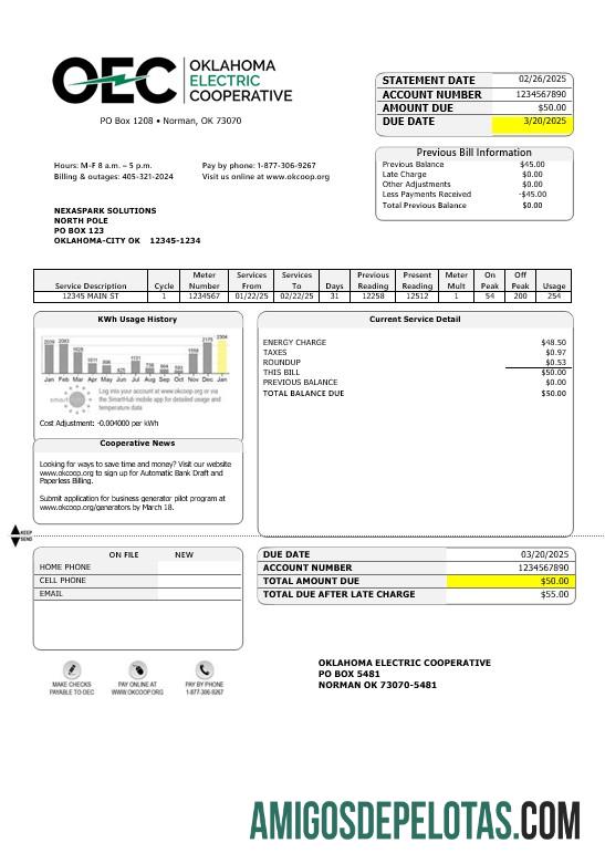 Profesional AS OEC Listrik bisnis Tagihan Tagihan templat in Word and PDF format