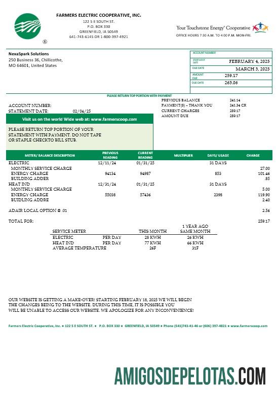 Profesional AS Ohio Farmers Electric Cooperative bisnis Tagihan Tagihan templat in Word and PDF format, versi 2