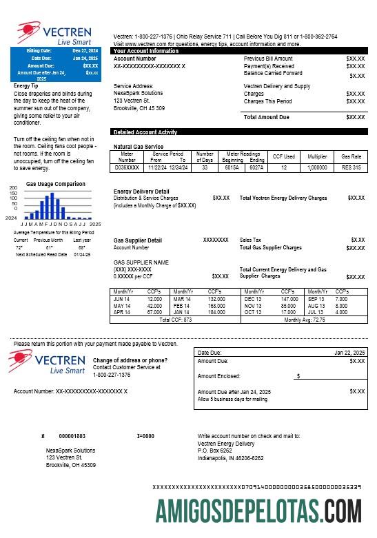 Profesional AS Ohio Vectren Energy bisnis Tagihan Tagihan templat in Word and PDF format
