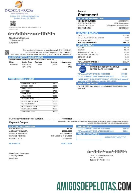 Berkualitas AS Oklahoma City of Broken Arrow bisnis Tagihan Tagihan templat in Word and PDF format
