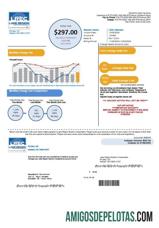 Realistis AS Oklahoma LREC Lake Region bisnis Tagihan Tagihan templat in Word and PDF format