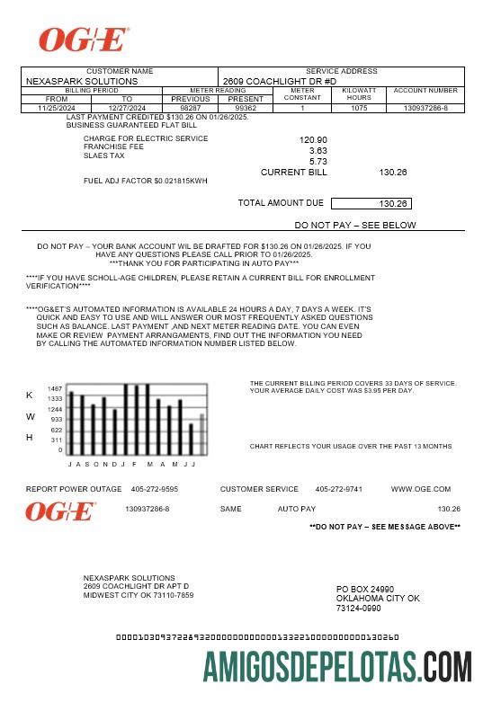 Premium AS Oklahoma OGE Energy bisnis Tagihan Tagihan templat in Word and PDF format