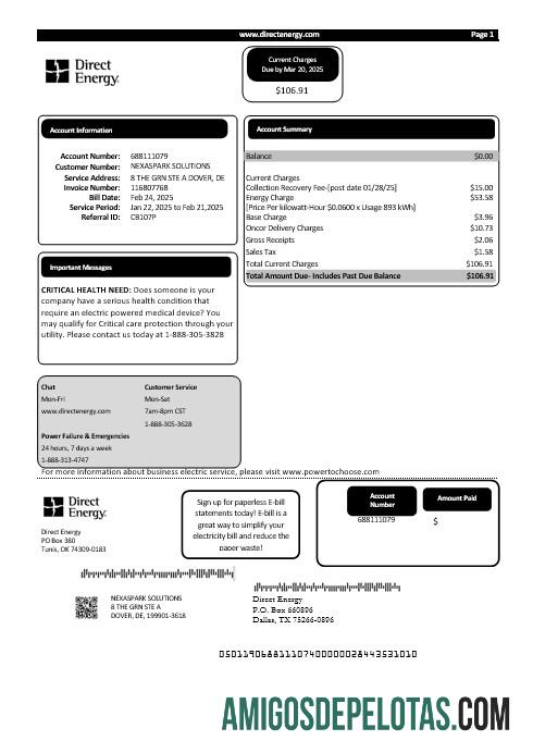Profesional AS Texas Direct Energy bisnis Tagihan Tagihan templat in Word and PDF format