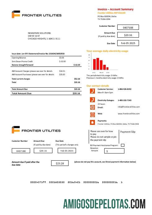 Profesional AS Texas Frontier Utilities bisnis Tagihan Tagihan templat in Word and PDF format