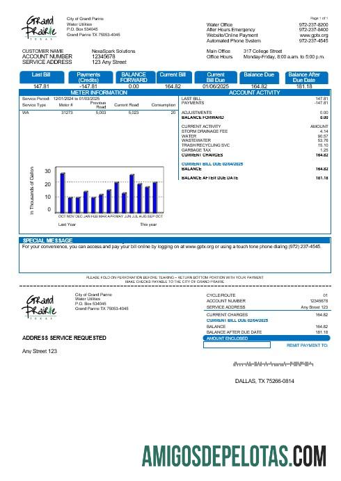 Berkualitas AS Texas Grand Prairie bisnis Tagihan Tagihan templat in Word and PDF format