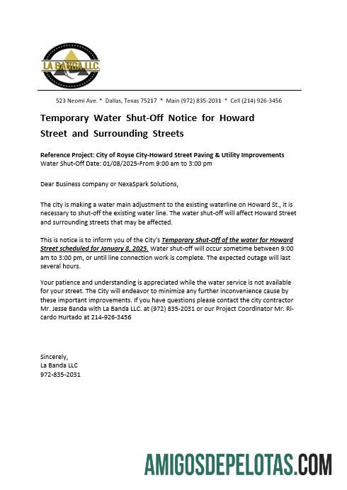 Premium AS Texas La Banda bisnis Tagihan Tagihan Air shut off notice, Word and PDF templat