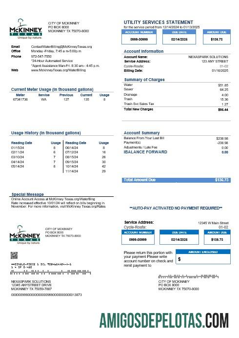 Realistis AS Texas McKinney bisnis Tagihan Tagihan templat in Word and PDF format