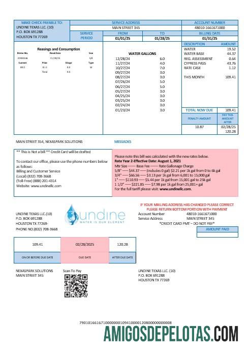 AS Texas Undine Air is our element Air bisnis Tagihan Tagihan Word and PDF format desain