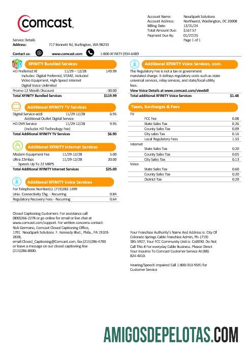 Berkualitas AS Utah Comcast bisnis Tagihan Tagihan templat in Word and PDF format, versi 1
