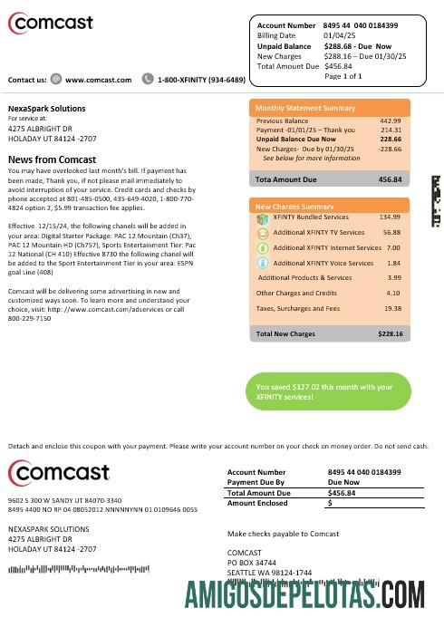 Profesional AS Utah Comcast bisnis Tagihan Tagihan templat in Word and PDF format, versi 2