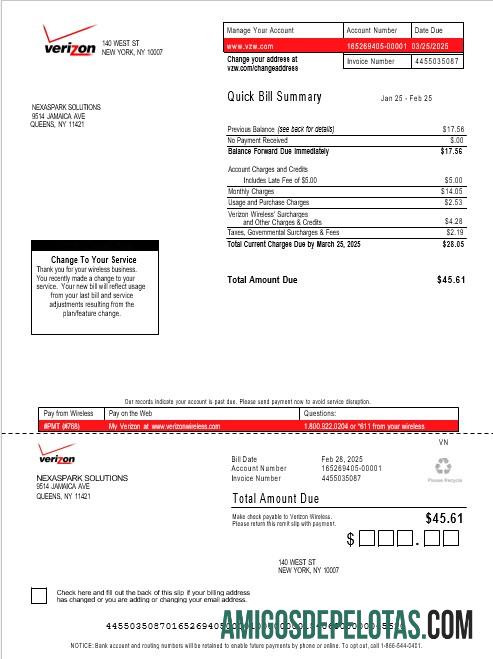 Berkualitas AS Verizon bisnis Tagihan Tagihan Word and PDF templat, versi 3