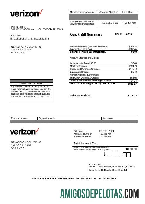 Profesional AS Verizon bisnis Tagihan Tagihan templat in Word and PDF format