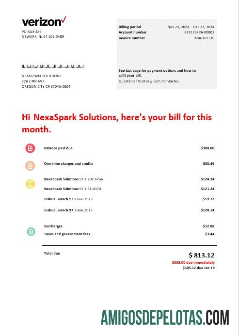 Realistis AS Verizon telecommunications bisnis Tagihan Tagihan templat in Word and PDF format