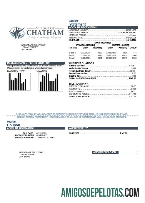 Realistis AS Village of Chatham bisnis Tagihan Tagihan templat in Word and PDF format