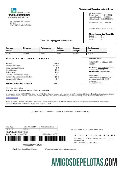Dapat Diedit AS Waitsfield Telecom bisnis Tagihan Tagihan templat in Word and PDF format