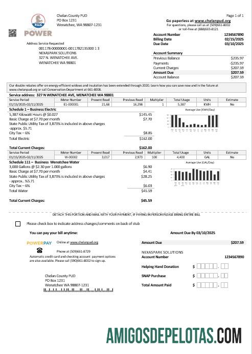 Dapat Diedit AS Washington Chelan County PUD bisnis Tagihan Tagihan templat in Word and PDF format