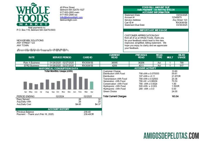 Premium AS Whole Foods Market bisnis Tagihan Tagihan templat in Word and PDF format