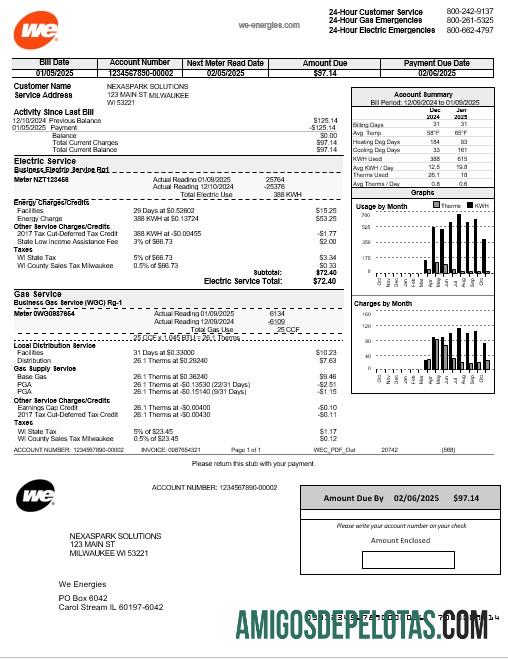 Premium AS Wisconsin We Energies Listrik bisnis Tagihan Tagihan templat in Word and PDF format