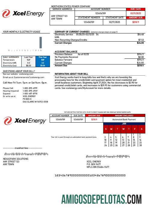 Dapat Diedit AS Xcel Energy bisnis Tagihan Tagihan Word and PDF templat