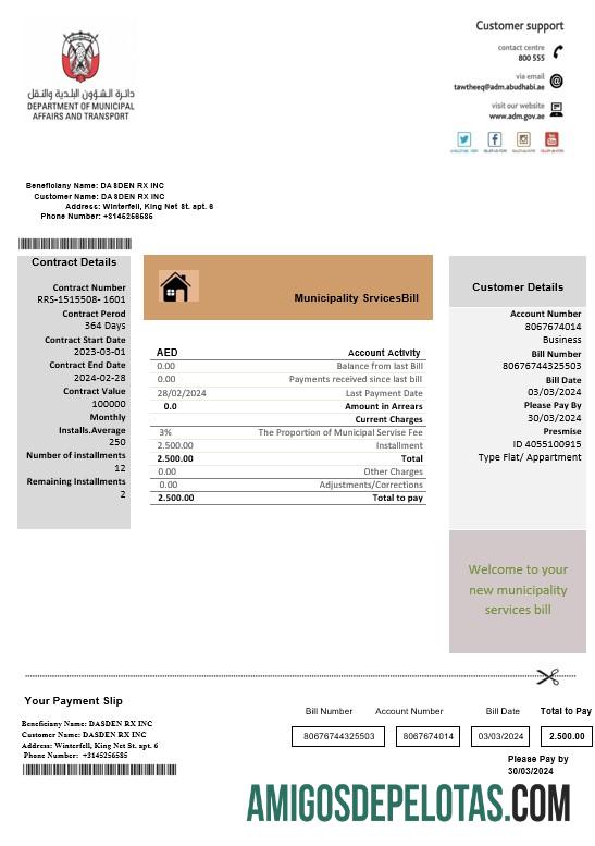 Berkualitas Uni Emirat Arab Abu Dhabi Municipality layanan bisnis Tagihan Tagihan templat in Word and PDF format