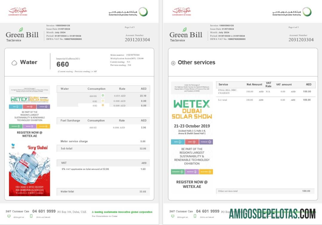Dapat Diedit Uni Emirat Arab Dubai hijau bisnis Tagihan Tagihan templat in Word and PDF format, fully Dapat Diedit 3 4