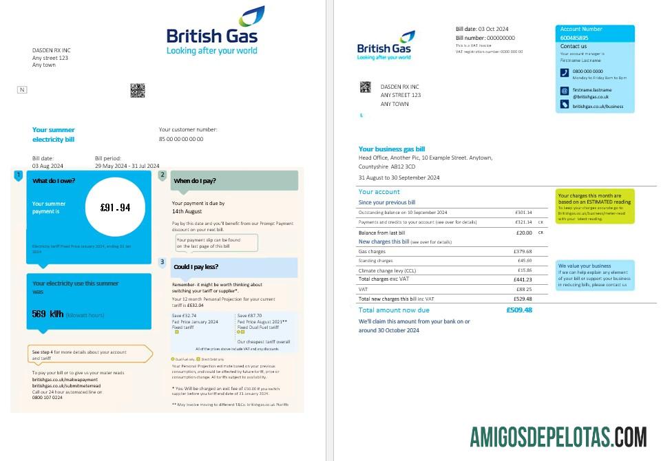 Dapat Diedit Inggris Raya British Gas bisnis Tagihan Tagihan PSD templat