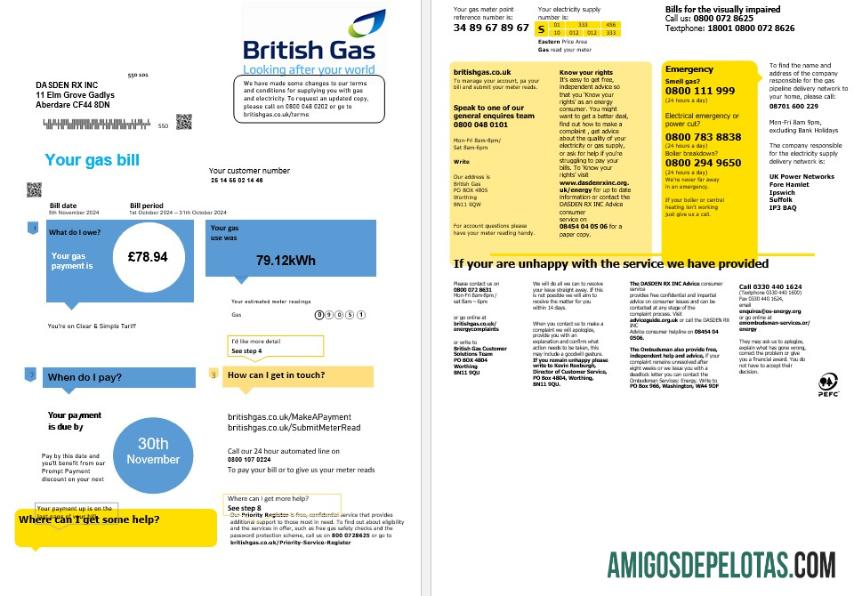 Profesional Inggris Raya British Gas bisnis Tagihan Tagihan templat in Word and PDF format fully Dapat Diedit (2 pages) versi 1