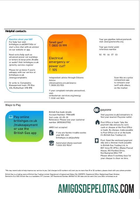 Profesional Inggris Raya British Gas bisnis Tagihan Tagihan, Word and PDF templat, 2 pages 3