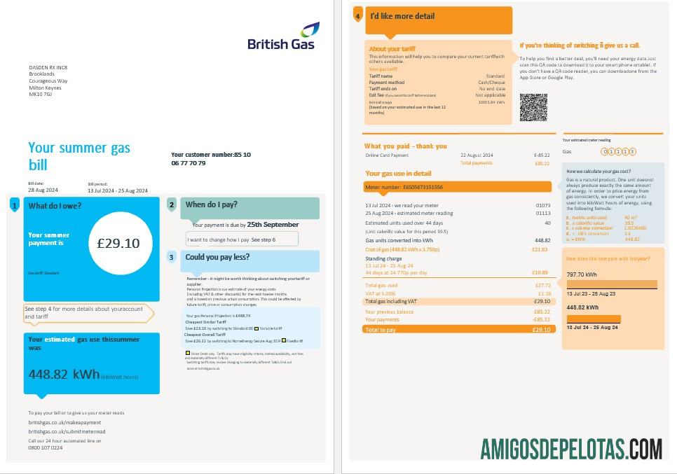 Premium Inggris Raya British Gas bisnis Tagihan Tagihan, Word and PDF templat, 4 pages 1 2