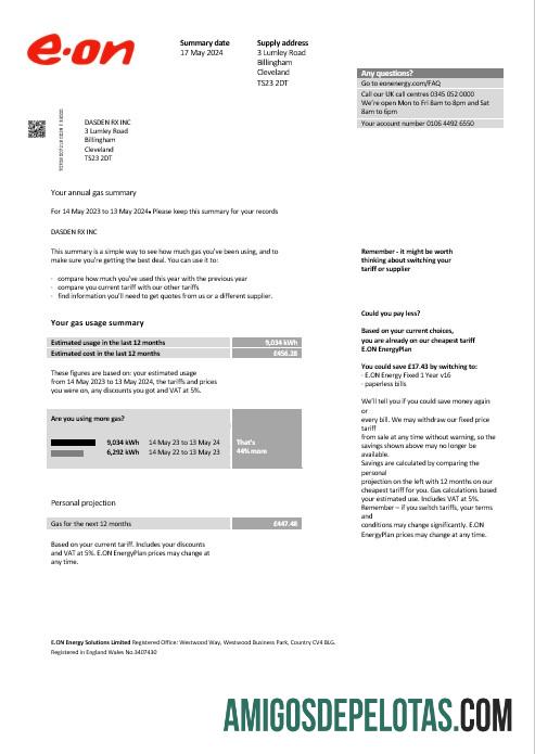 Realistis Inggris Raya E.ON bisnis Tagihan Tagihan templat in Word and PDF format, versi 2
