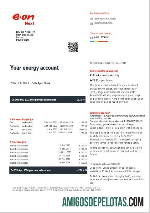 Inggris Raya Eon Gas and Listrik bisnis Tagihan Tagihan in Word and PDF format, versi 7 templat