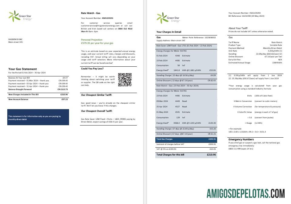 Inggris Raya hijau Star Energy energy bisnis Tagihan Tagihan Word and PDF format, 3 pages desain