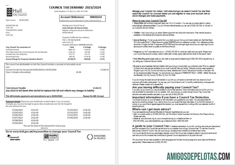 Realistis Inggris Raya Hull City Council bisnis Tagihan Tagihan templat in Word and PDF format, 2 pages