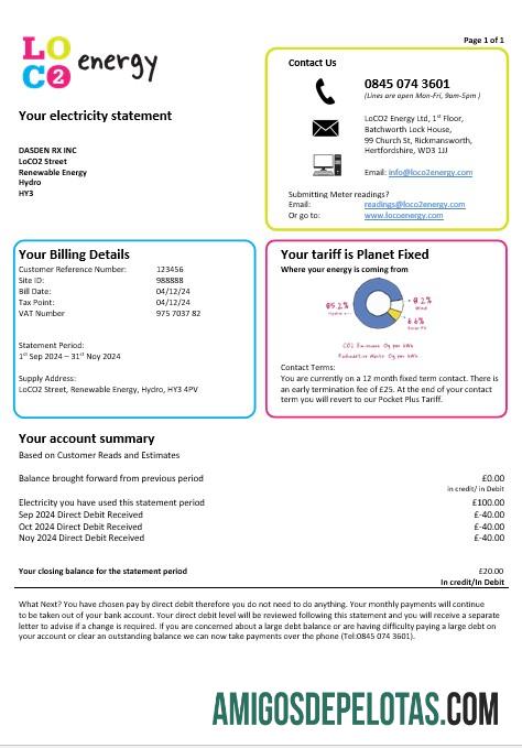 Dapat Diedit Inggris Raya LoCO2 Energy bisnis Tagihan Tagihan templat in Word and PDF format