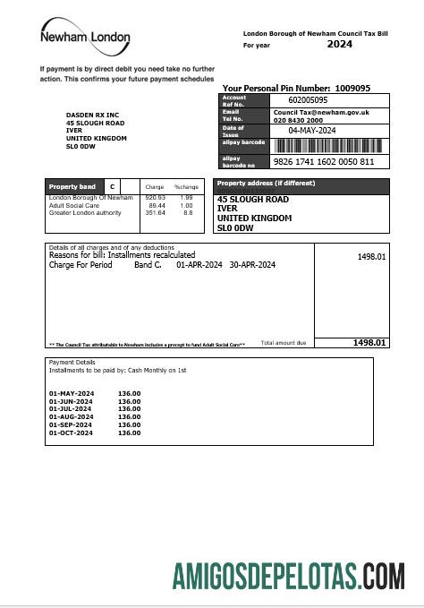 Profesional Inggris Raya London of Borough of Newham council pajak bisnis Tagihan Tagihan templat in Word and PDF format