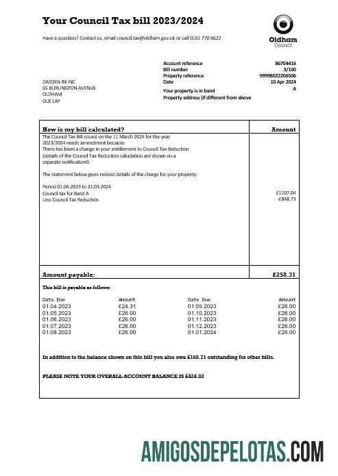 Berkualitas Inggris Raya Oldham council pajak bisnis Tagihan Tagihan templat in Word and PDF format