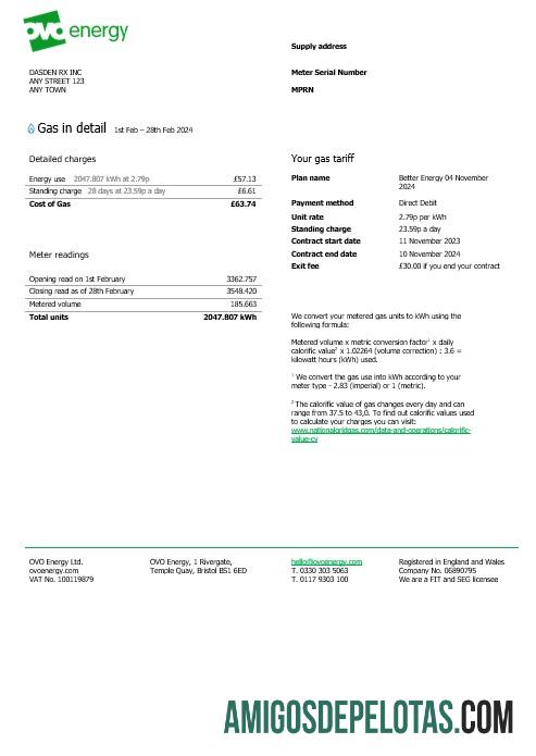Berkualitas Inggris Raya Ovo Energy bisnis Tagihan Tagihan, Word and PDF templat