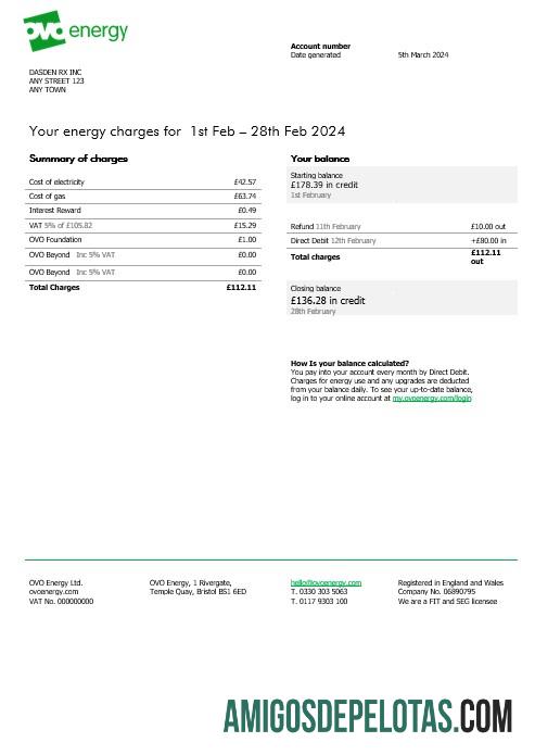 Premium Inggris Raya Ovo Energy Listrik bisnis Tagihan Tagihan, Word and PDF templat