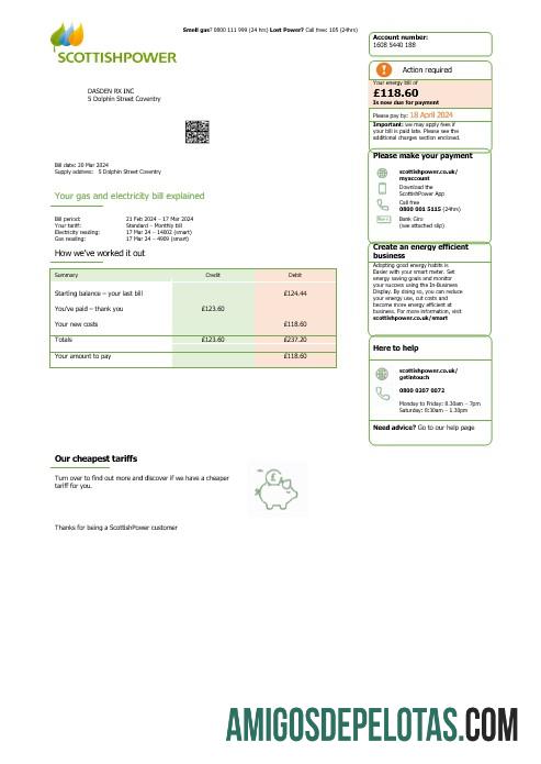 Profesional Inggris Raya Scottish Power bisnis Tagihan Tagihan Word and PDF templat